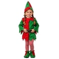 thumbnail image 3 of REDARER Kids Christmas Elf 4PCS Set Holiday Cosplay Outfit with Elf Hat Dress Striped Tights and Elf Shoes,14-15 Years, 3 of 4