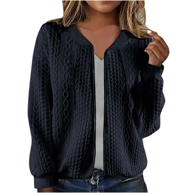 Fartey Women's Zip Up Cardigan Sweater Cable Knit Sweaters Loose