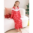 thumbnail image 3 of Aideaone Girl Christmas Snow Nightgowns Lace Print Sleepwear Lightweight Nightdress Soft Princess Pajamas Dress Red 4-12 Years, 3 of 8