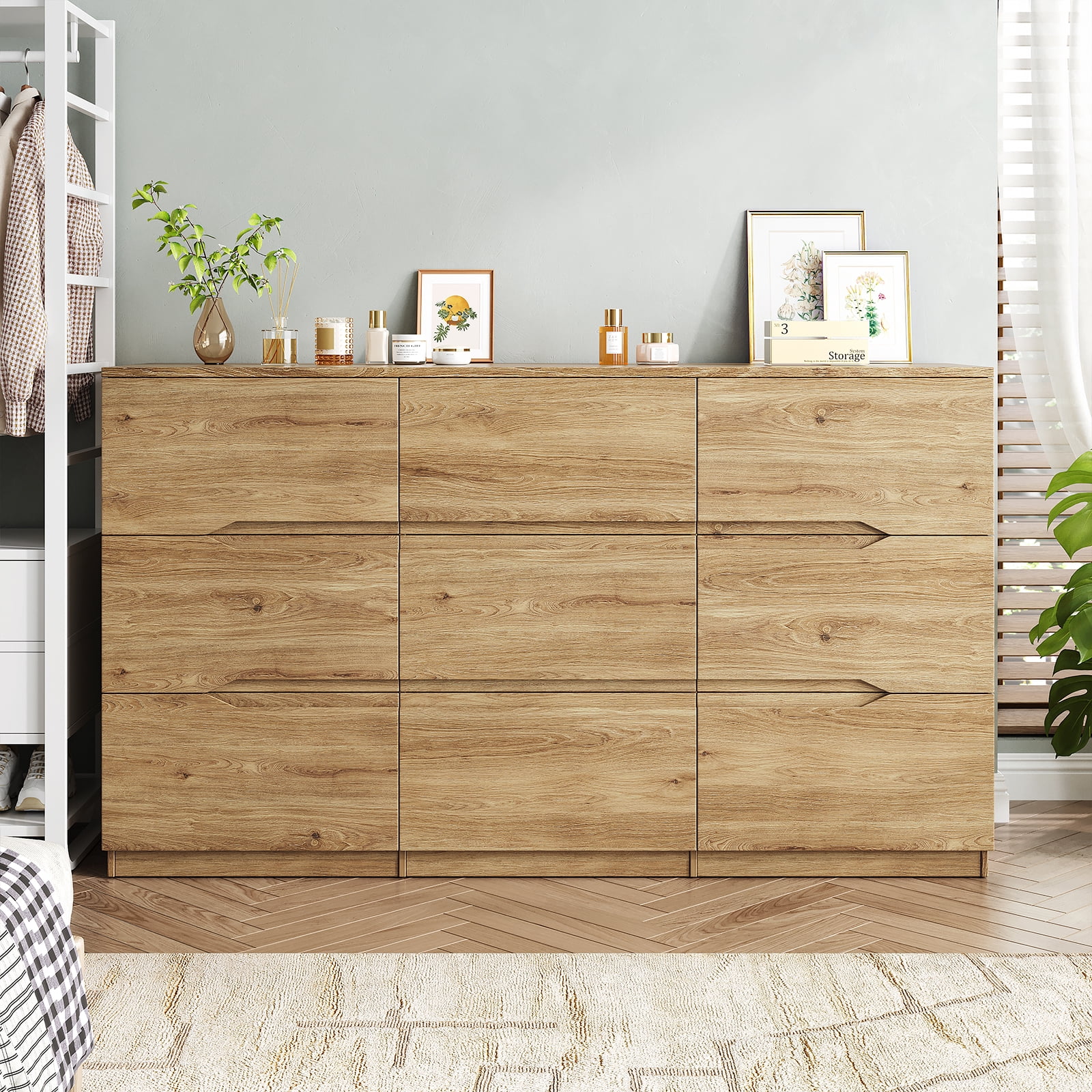 60.3 in Wide Modern Wood Dresser with 9 Drawers - Spacious Storage Chest for Bedroom
