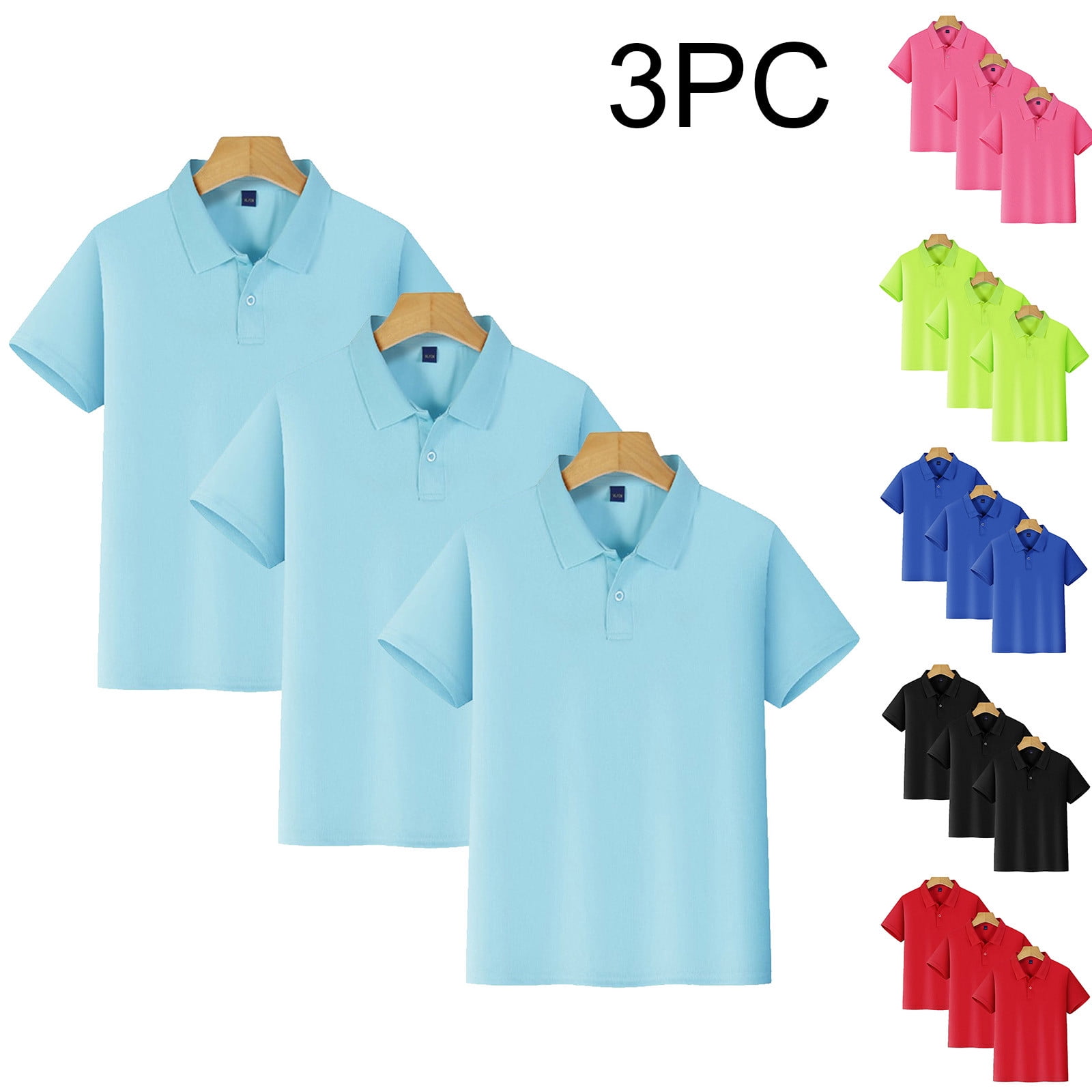AHTJRT 3 Pack Golf Shirts for Kids Summer Lapel Button Short Sleeve Tees Cotton Soft Activewear Spring Summer Blouse Tops Workout Gym Running Shirts Red 10-11 Years