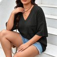 thumbnail image 5 of Plus Size Women Ribbed Knit T‑Shirt V‑Neck Half Sleeve Loose Casual Top, 5 of 6