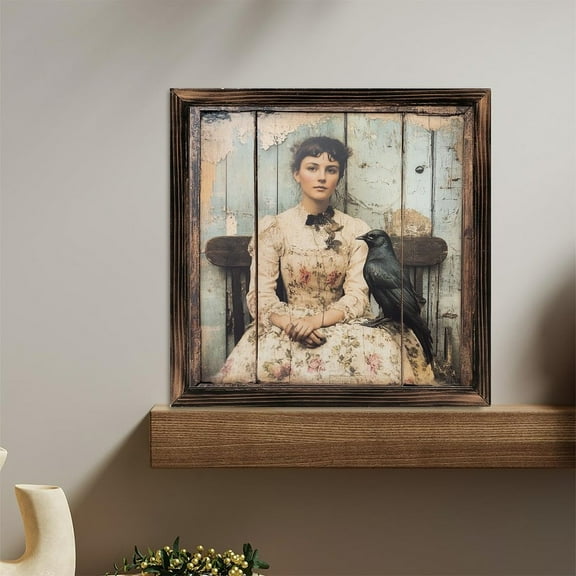 Victorian Lady Raven Art Wooden Sign Wall Plaque - Vintage Art Decoration, Wall Decoration - Ideal Gift For Home Decoration, Living Room, Bathroom, Bedroom, Garden, Dining, Bar, Cafe, Festival Part