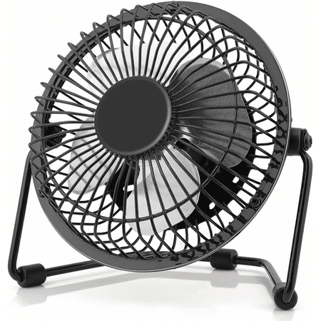 

JUSTUP 4 Inch Small USB Desk Fan Mini Quiet Fan with Metal Construction Strong Airflow 360°Adjustable Tilt Angle Personal Cooling Fan for Desktop Office (Black)