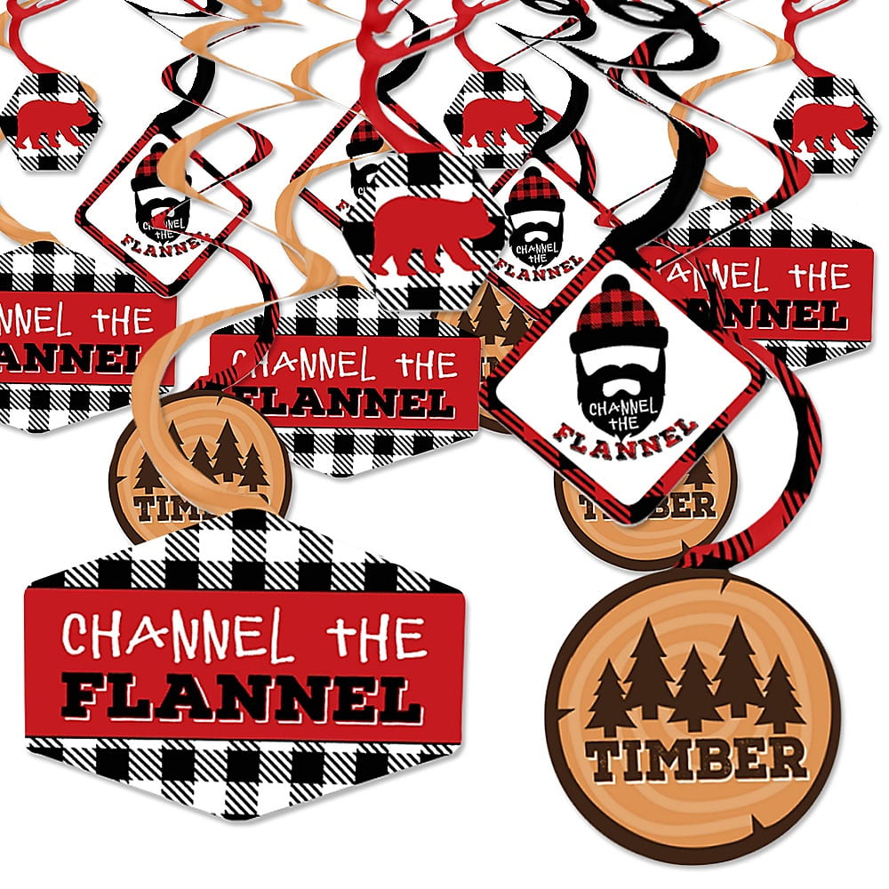 Lumberjack - Channel The Flannel - Buffalo Plaid Party Hanging Decor - Party Decoration Swirls - Set of 40