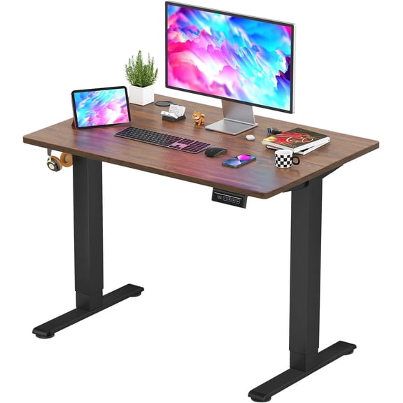 BoldGear Electric Standing Desk 40x24 Inch Height Adjustable Desk Large Space Office Computer Desk with Headphone Holder 2 Memory Function for Home Office,Brown