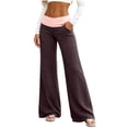 thumbnail image 3 of cocolona Womens Patchwork Casual Yoga Pants Elastic Waist Straight Wide Leg Workout Lounge Pants with Pockets, 3 of 5