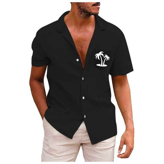 GHSOHS Mens T-Shirts Retro Long Sleeve Shirts for Men Black Man Shirt Men's Hawaiian Shirt Summer Short Sleeve Casual 3D Printing Beach Shirts Holiday Business Tops Blouse Lapel Dress Shirts L