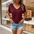 thumbnail image 4 of FRSASU Womens Summer T-Shirts Short Sleeve V Neck Dolman Tops with Side Shirring Loose Fit Shirts Spring Fashion Wine, 4 of 9