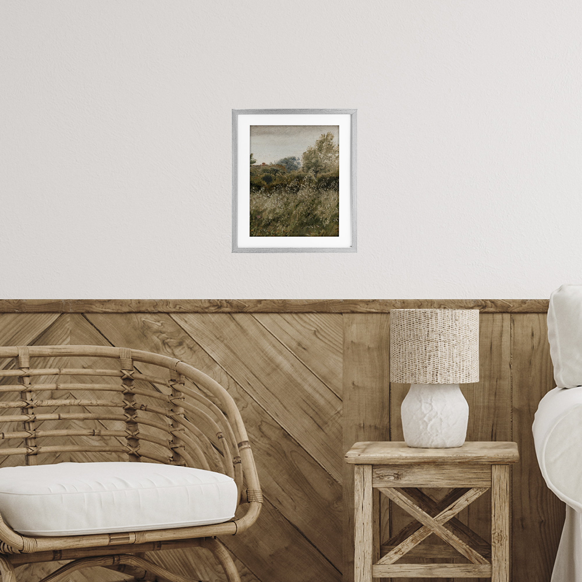 Thicket in Countryside Gray Framed Print Under Glass, design by Lettered and Lined
