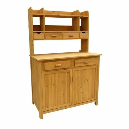 Leisure Season Wood Potting Bench With Cabinets Brown