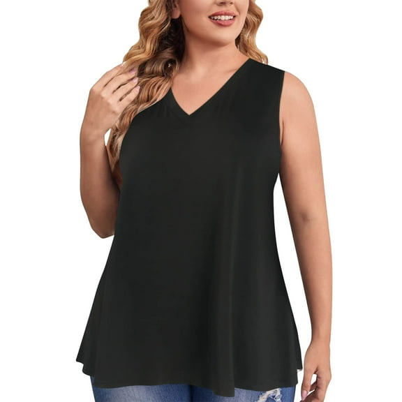 Outfmvch plus size tops for women Plus Size Tank For Sleeveless Tunic To Wear With Leggings Summer For Dressy Casual womens tops tank top for women Black