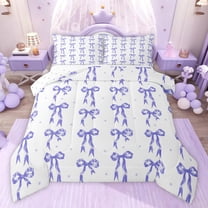 Castle Fairy Cartoon Bowknot Twin Comforter Sets Female Men,Purple Ribbon Bow Bedding Set