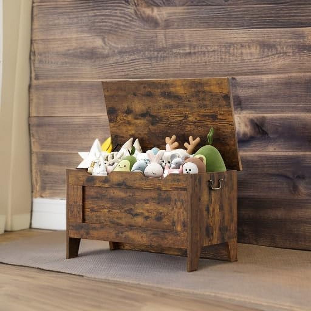 Towallmark Storage Chest, Rattan Toy Chest, 30" Wooden Storage Bench with Safety Hinge, Blanket Chest, Entryway Bench, Supports 350 lb, Storage Trunk for Living Room, Bedroom, Playroom, Natural Oak