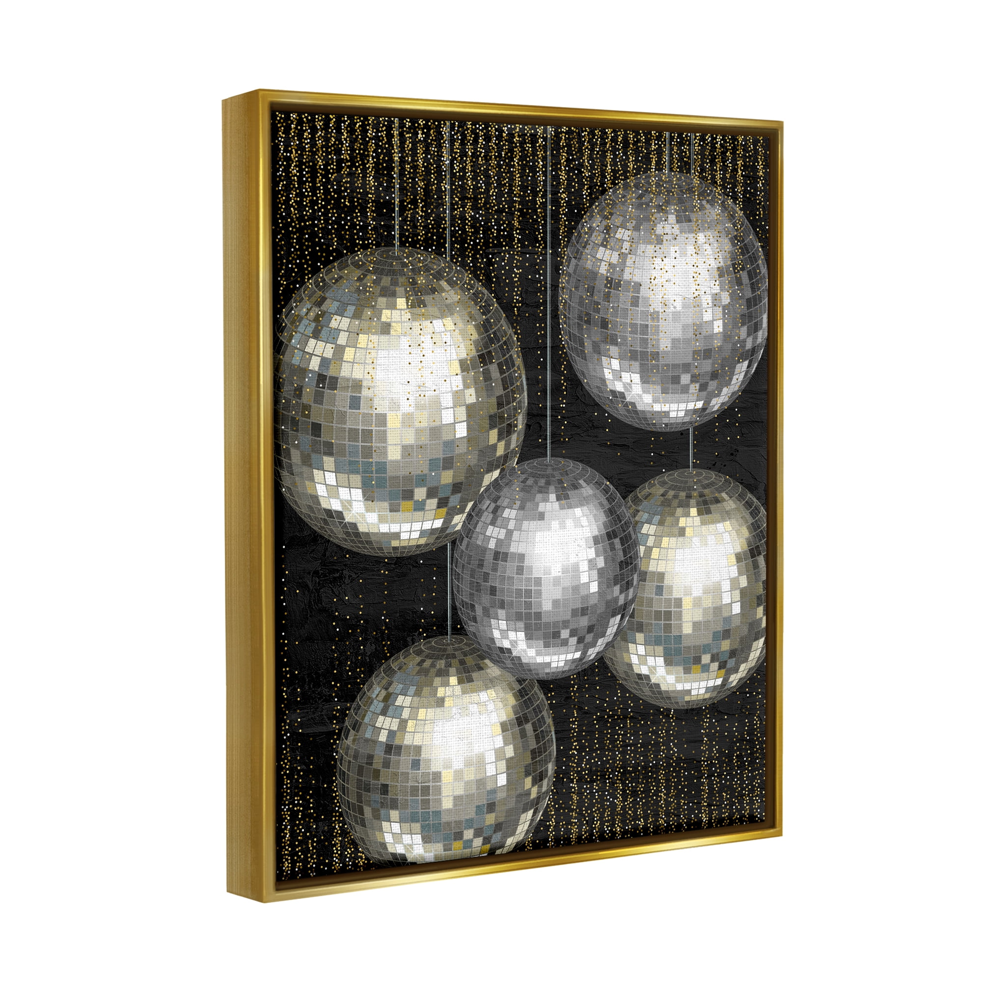 Stupell Industries Vintage Disco Balls Performing Arts Painting Gold Floater Framed Canvas Art Print Wall Art, 17 x 21
