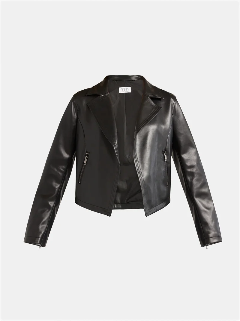 Sofia Jeans Women's Faux Leather Stitch Moto Jacket, Sizes XS-XXL