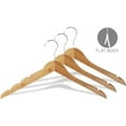thumbnail image 3 of Bamboo Top Hanger, Box of 24 Eco-Friendly 17 Inch Flat Wooden Hangers w/ Lacquer Finish & Chrome Swivel Hook for Shirt Jacket or Blouse, by International Hanger, 3 of 5