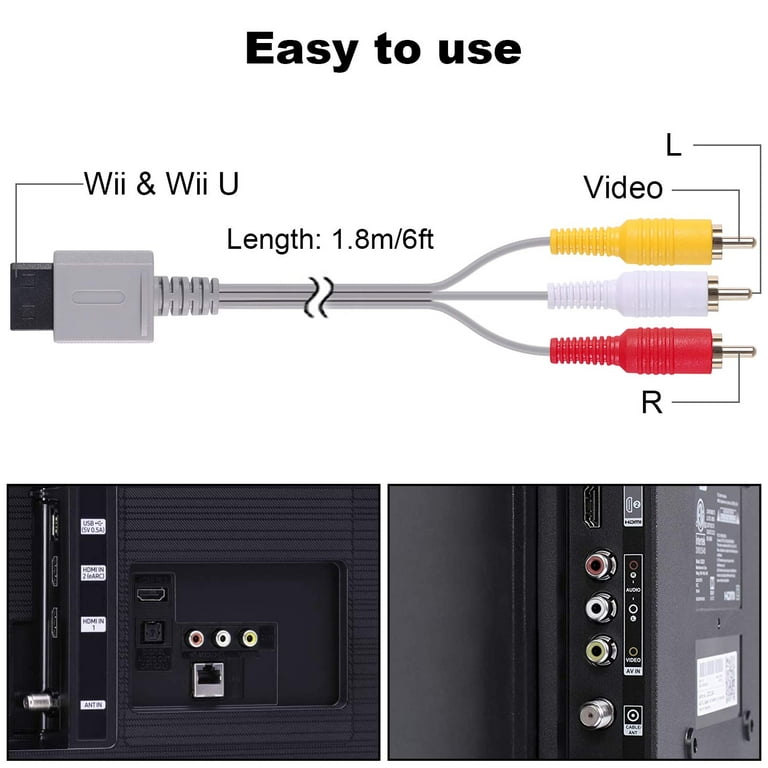 AV Cable for Wii Wii U, Composite Audio Video TV Connector Cable Cord for  Nintendo Wii U/Wii