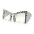 thumbnail image 5 of Womens Large Rhinestone Bold Angular Squared Rectangle Plastic Sunglasses Silver - Clear Mirror, 5 of 8