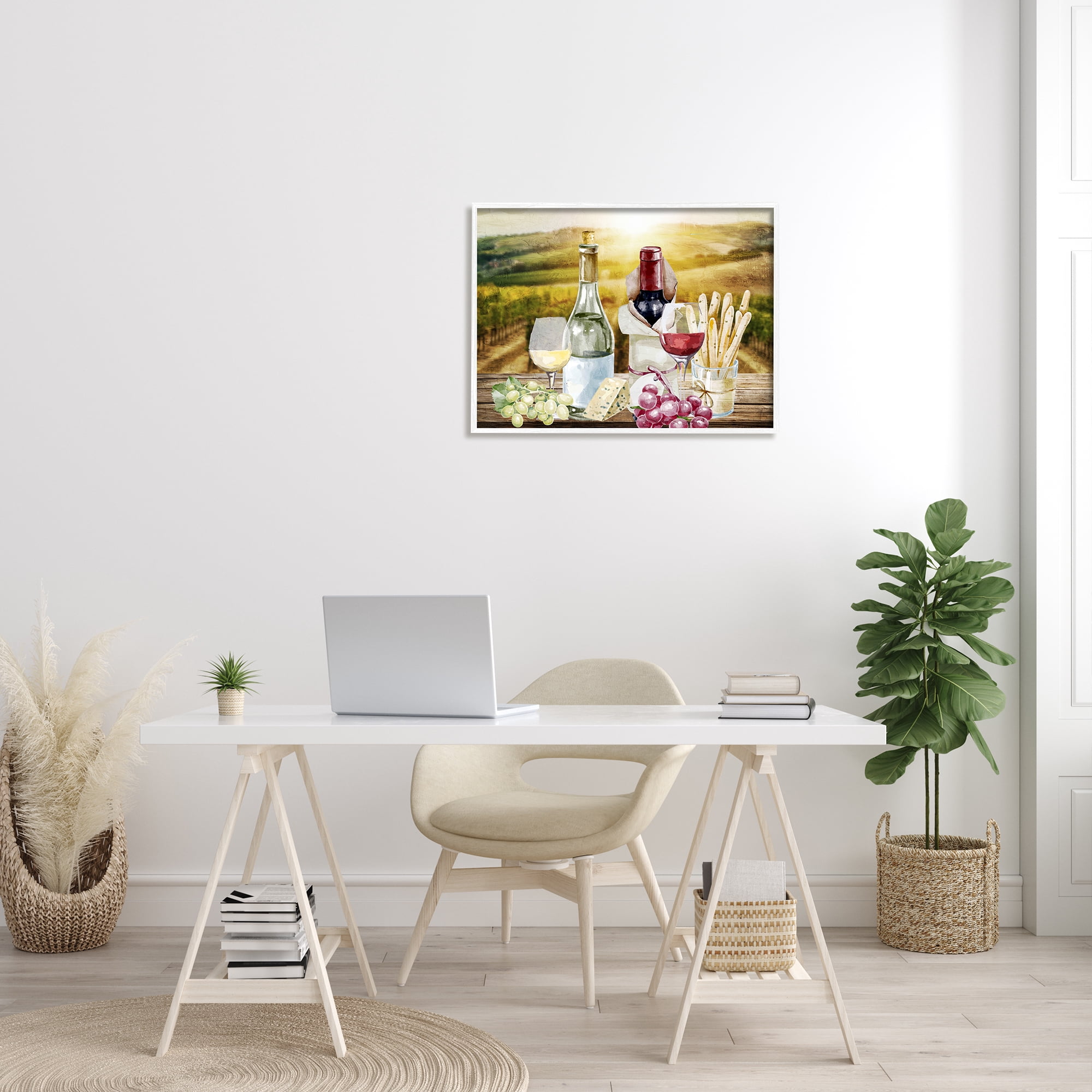 Stupell Industries Wine in Vineyard Landscape Food & Beverage Painting White Framed Art Print Wall Art, 30 x 24