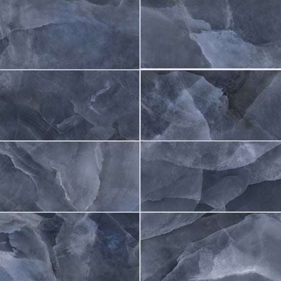 The Tile Life Geo Lush Blue Glossy Onyx Porcelain Floor & Wall Tile 12x24 in 7-Piece