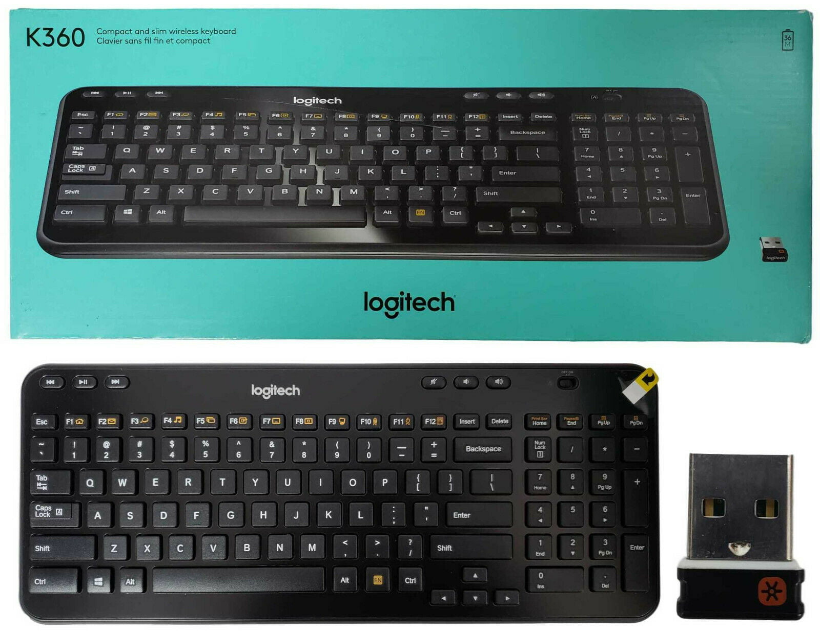 Orient stun Kriger Logitech K360 Wireless USB Desktop Keyboard Compact Full Keyboard, 3-Year  Battery Life (Glossy Black) - Used - Walmart.com