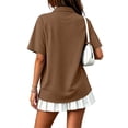 thumbnail image 3 of Women Pocket Lapel Short Sleeve Polo Shirt, Loose Side Slit Double Yarn Polyester Casual Button Top(KhakiM), 3 of 7