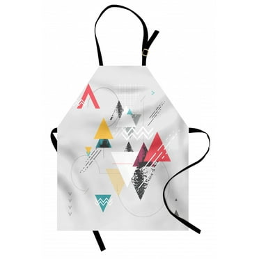 Abstract Apron Abstract Geometric Modern Design with Triangle and Typed Detailed Art, Unisex Kitchen Bib Apron with Adjustable Neck for Cooking Baking Gardening, Mustard Pale Grey Teal, by Ambesonne