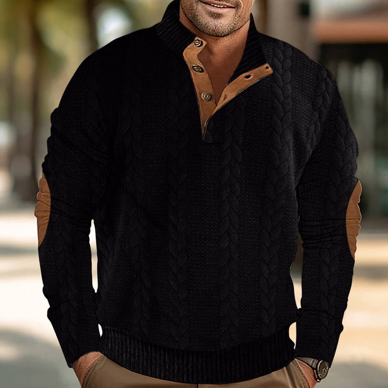 black sweater dress men Pullover Long Sleeve Fleece Black Sweater