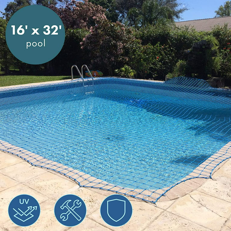 WaterWarden Inground Pool Safety Net, 16’ x 32’, Blue – DIY System, Made of  Durable UV Polyethylene Material, Water Resistant Reel Included, WWN1632