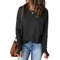 thumbnail image 3 of Fanxing Women's Long Sleeve Shirts with Thumb Hole Casual Crewneck Pullover Lightweight Tees Shirt 2025 Fall Tops Black,L, 3 of 8