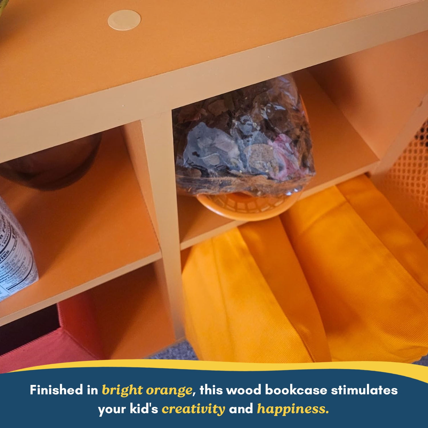 Kings Brand Furniture - 4 Cube Storage Organizer Book Shelf, Toy Storage Organizer for Playroom, Bedroom, Nursery School, Orange