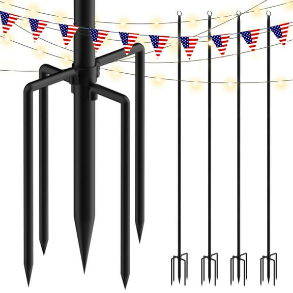 YOKWOK 4-Pack 9FT Heavy-Duty Metal String Light Poles for Outside, Waterproof & Rustproof Coating Design, Fork Brackets, for Patio, Deck, Backyard, Garden, Wedding, Party, Easy Installation
