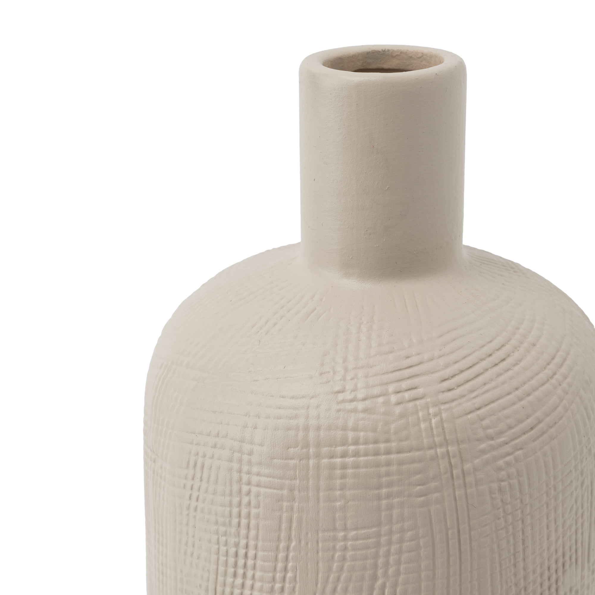 Mainstays Papyrus Beige Combed Ceramic Decorative Vase, 8.75"