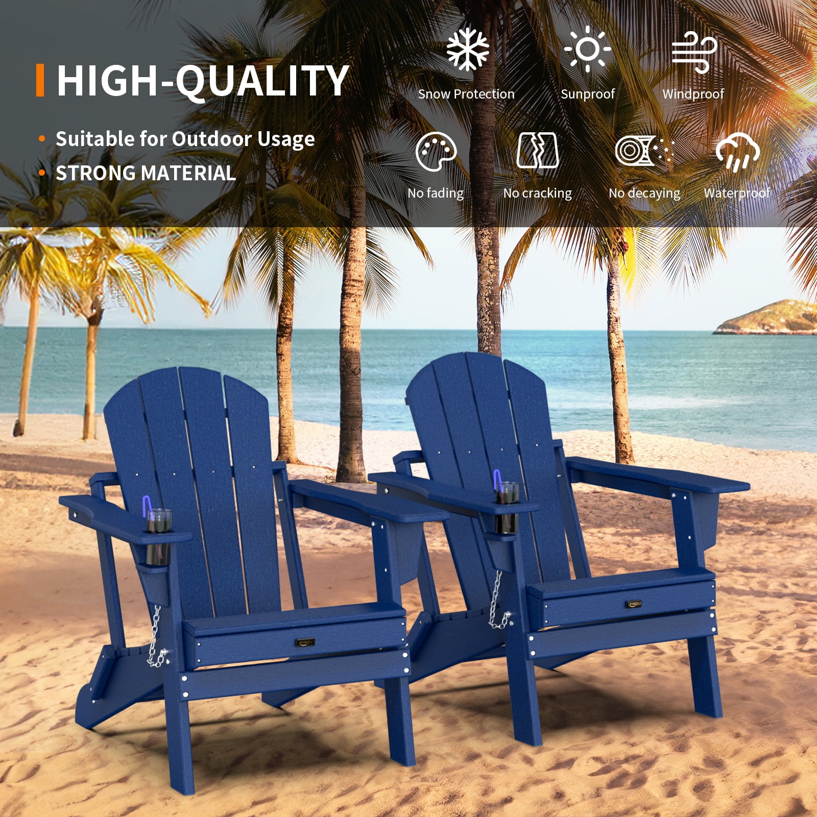 Ktaxon HDPE Adirondack Chairs, Folding & Cup Holder Adirondack Chairs, All Weather Waterproof for Outdoor Patio Garden Pool Lawn Firepit (Blue)