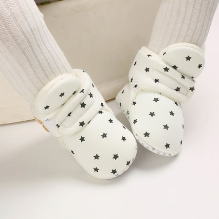 

Cathalem Baby Booties Baby Shoes Plus Velvet Warm Polka Dot Printing Boots Non Slip Breathable Hard Bottom Shoes for Baby Girl White 12 Months