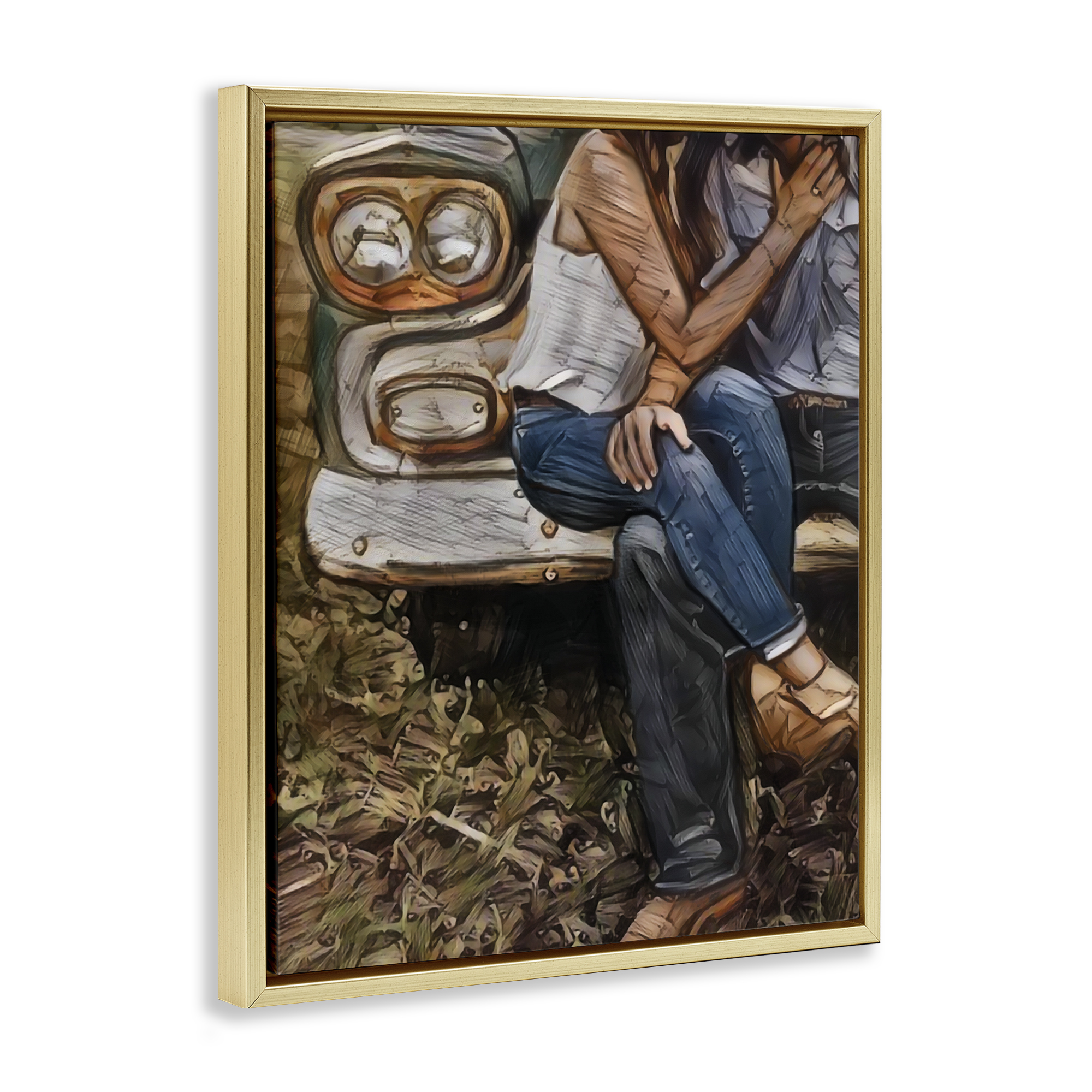 Crossed Legs & Trucks Gold Framed Floater Canvas Wall Art, design by Jesse Keith