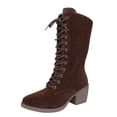 thumbnail image 2 of OKBOP Women's Mid Calf Lace-Up Boots Round Toe Chunky Heel Retro Faux-Leather Casual, 2 of 5