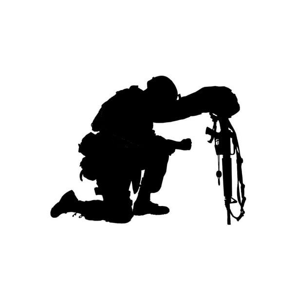 Silhouette of a soldier kneeling in respect for a fallen comrade. Poster  Print by Oleg Zabielin/Stocktrek Images (17 x 11)