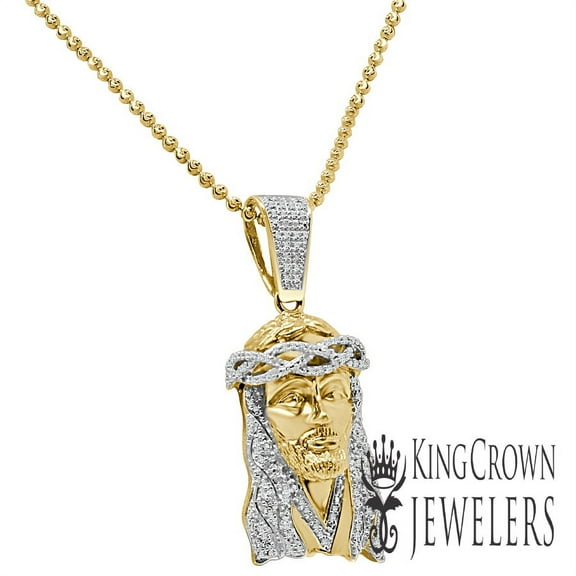 Genuine Real Diamond Yellow Gold Finish Mens Mini Jesus 1.75" Charm Pendant Chain Set