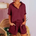 thumbnail image 2 of LYXSSBYX Pajamas for Women Set Fashion Women Solid V-Neck Button Casual Short SLeeve Top+ Short Pant Set, 2 of 7
