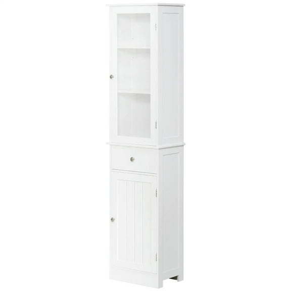 Barara King Bathroom Cabinet, Bathroom Storage Cabinet Organizer,Slim Bathroom Storage Cabinet, Tall Bathroom Cabinet with Acrylic Door, Drawer and Shelves, White