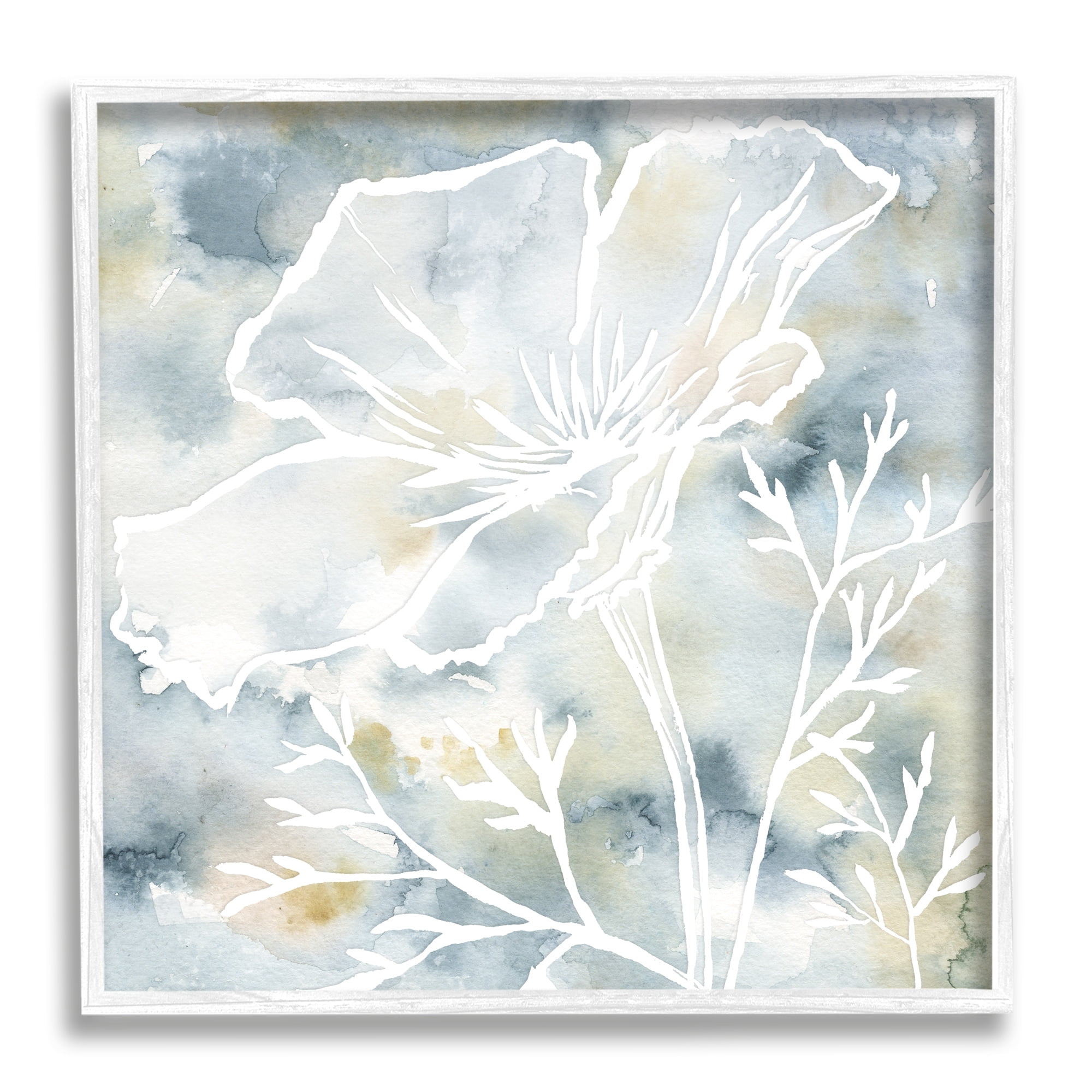 Stupell Industries Flower Blossom Petals White Outline Watercolor Detail Graphic Art White Framed Art Print Wall Art, Design by Jackie Decker