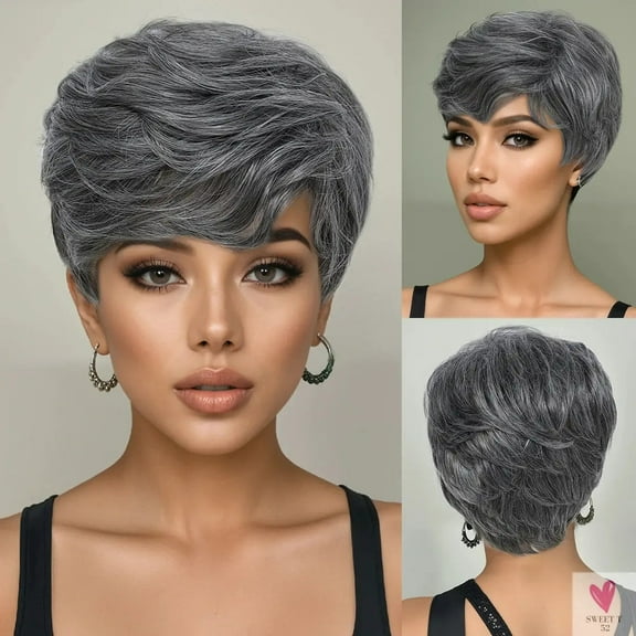 Synthetic 10-Inch Short Grey Mix, Glue Free Wig - Durable High Quality Wig with Rose Hair Net