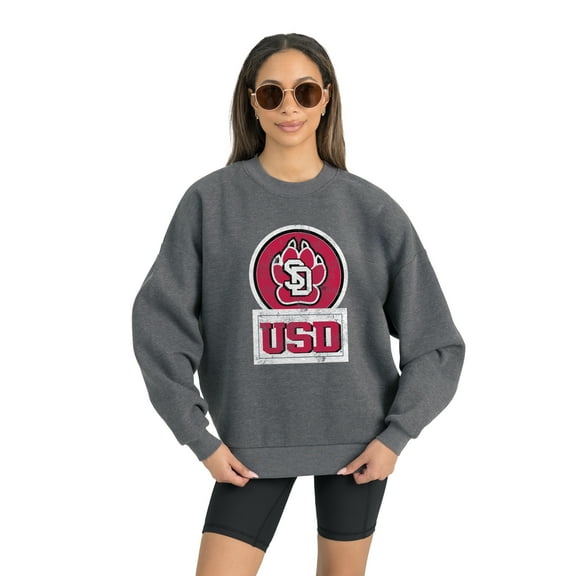 Women's Gameday Couture South Dakota Coyotes Charcoal Oversized Drop Shoulder Fleece Drop Pullover Sweatshirt