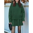 thumbnail image 6 of Women Sweater Skirt Sets 2 Pieces Outfits Loose Fit Pullover Sweater Knitted Mini Skirt Green L, 6 of 7