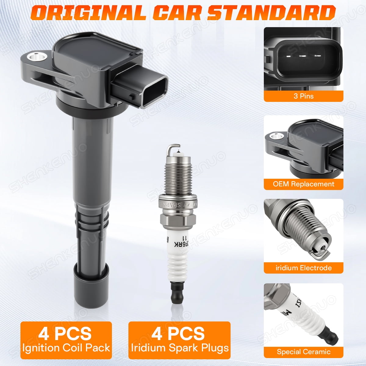 BSBSDJB 4-pack Ignition Coil Pack and Iridium Spark Plugs for Honda Accord 2003-2007/CR-V 2002-2009/Element 2003-2011/Civic 2002-2011 & Acura RSX 2002-2006