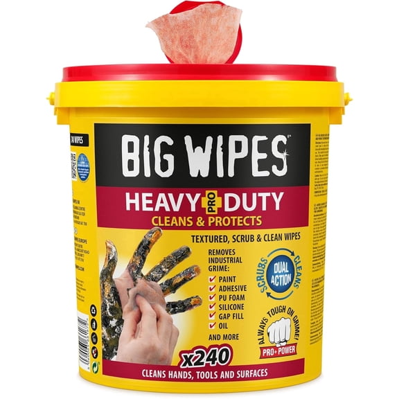 Big Wipes Heavy Duty Hand Cleaning Wipes, Textured Cloths for Removing Grease and Grime, 240 Count Bucket