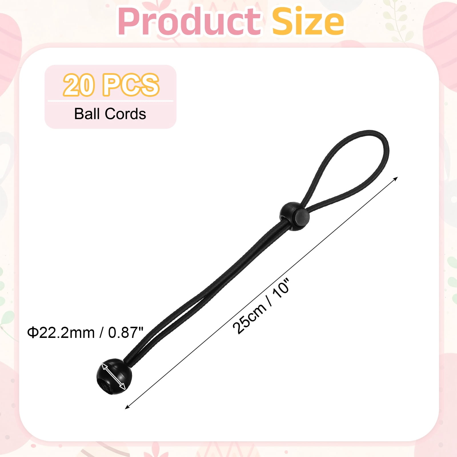 Uxcell Ball Bungee Cords, (25cm / 10 Inch, Black) (20 PCS) Universal Bungee Tie Downs, Suit for Shelter Camping Cargo Outdoor Roller Blinds Tents Canopies Tarp