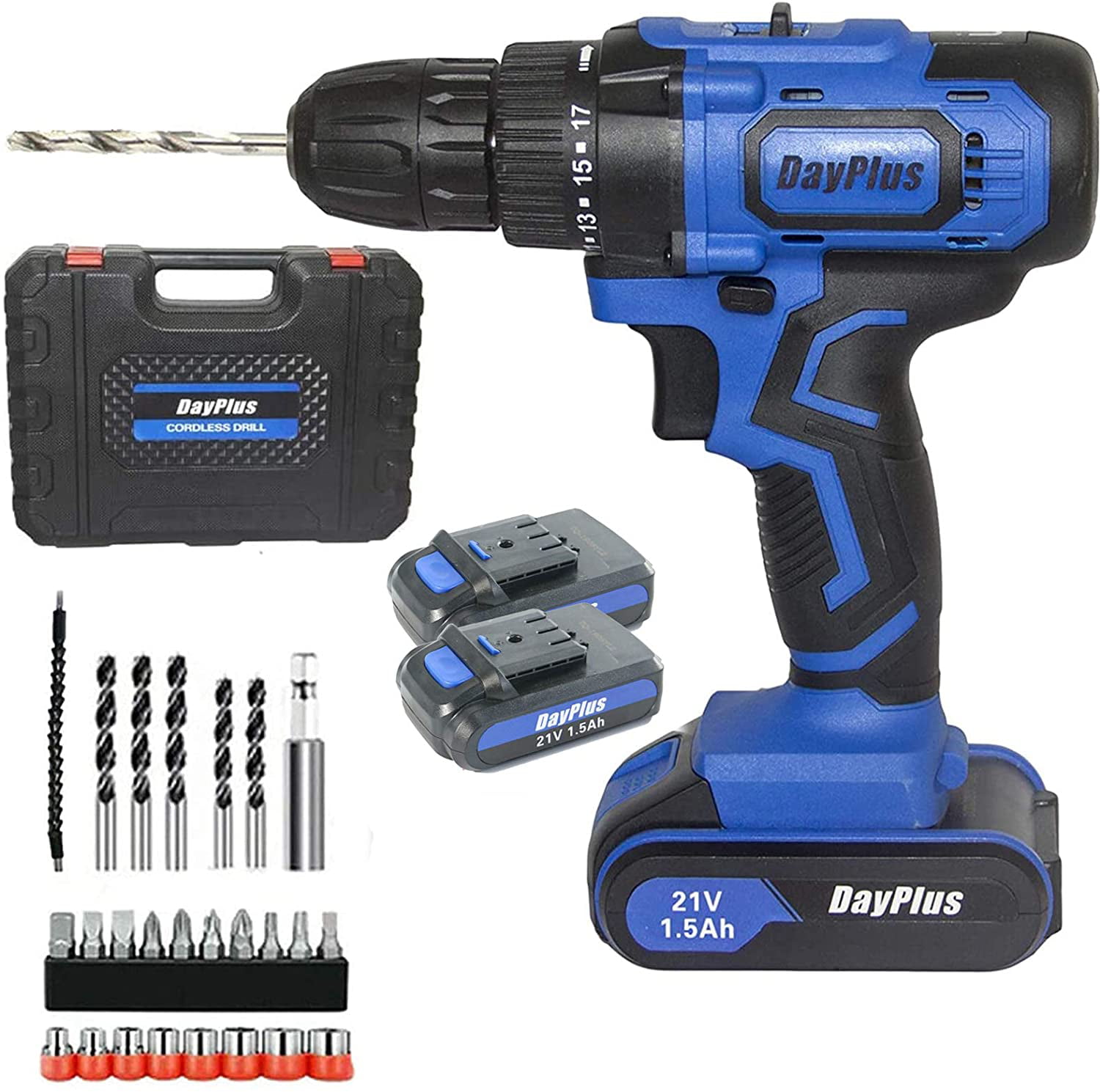 21V Electric Drill Screwdriver Set 29PCS Accessories Variable Speed 1500mAh with LED Work Light 2-Speed Trigger 45Nm Max Torque with Carry Case Cordless Drill with Battery and Charger